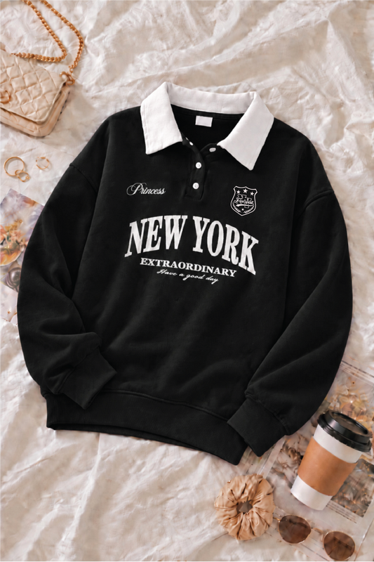 Black NY Collared Sweatshirt