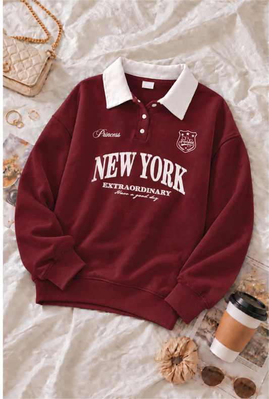 Maroon NY Collared Sweatshirt