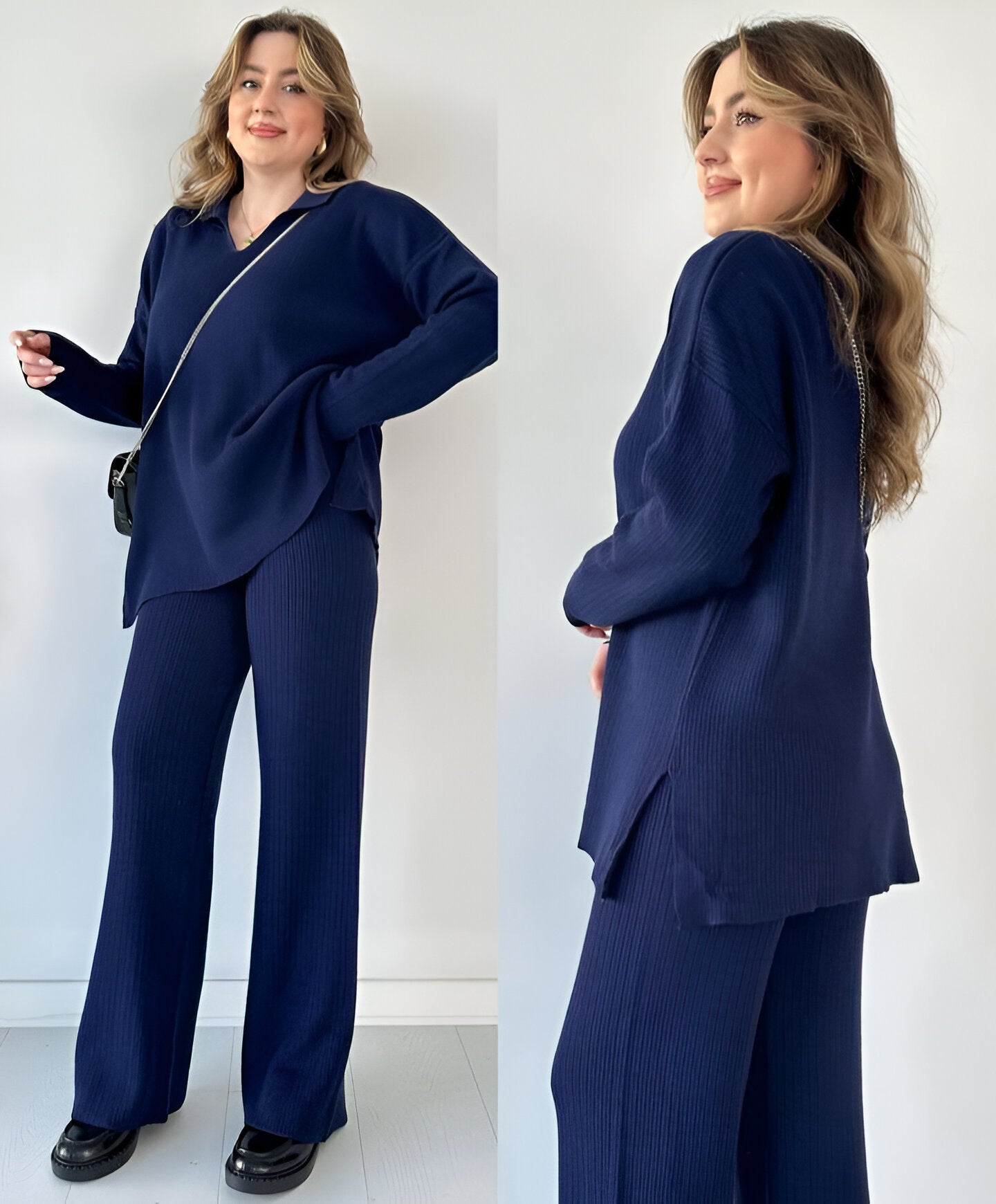 NAVY V-NECK 2 PIECE KNIT SET