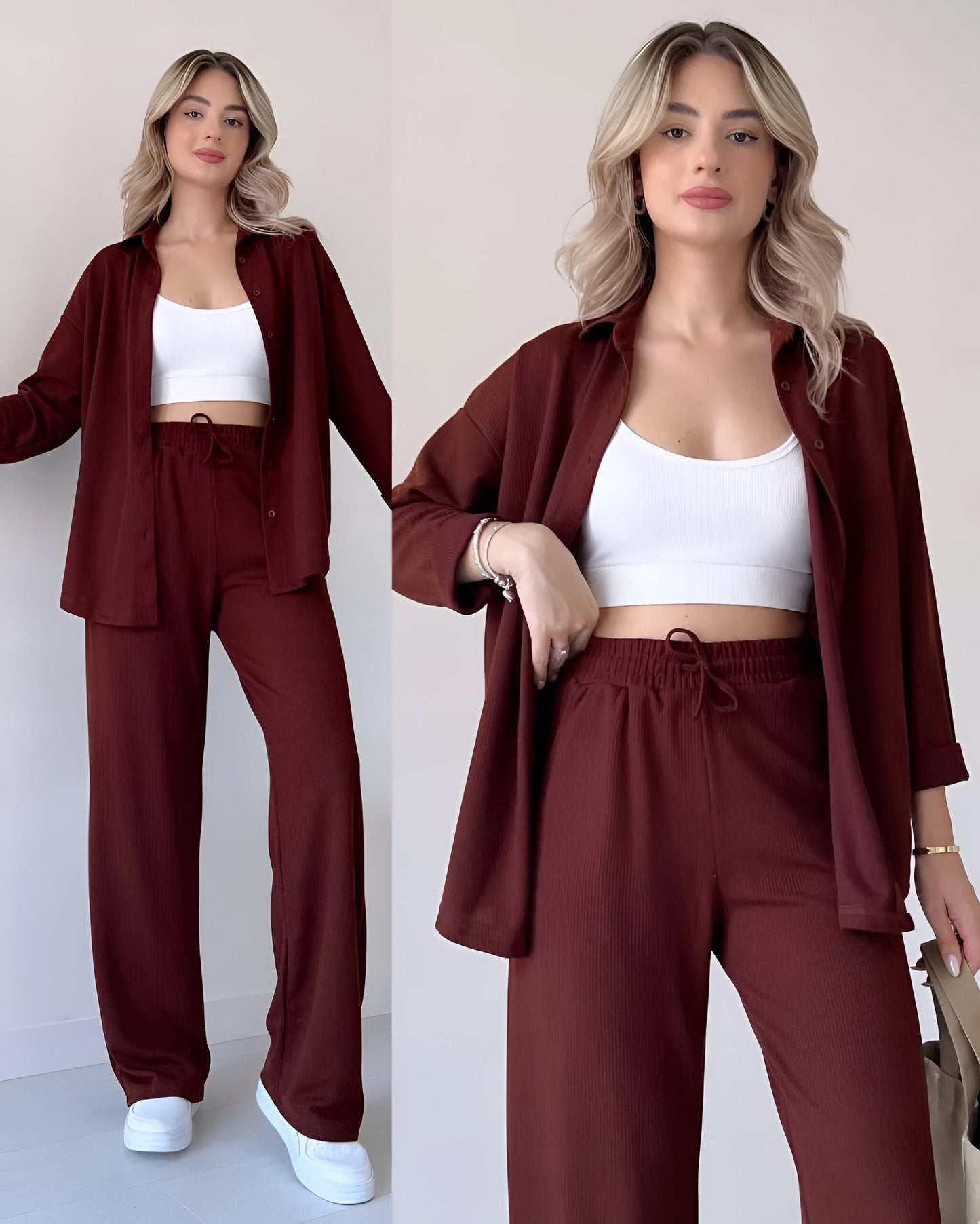 MAROON BUTTON DOWN 2 PIECE SET